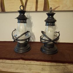 Pair of Rustic Metal Candle Lanterns