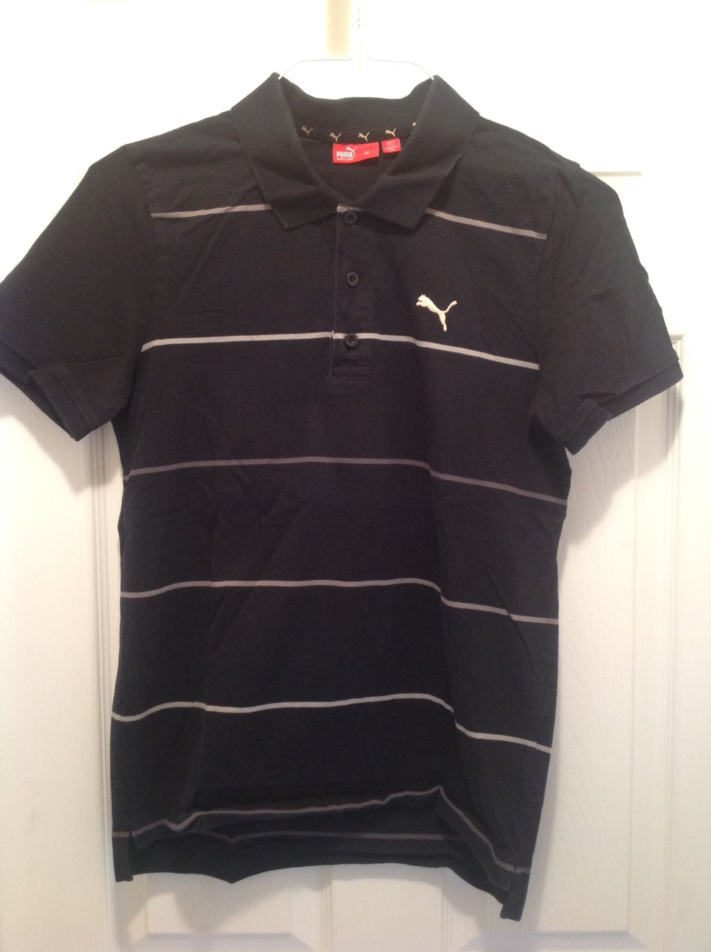 Black & Striped Puma Polo Shirt - Size Medium