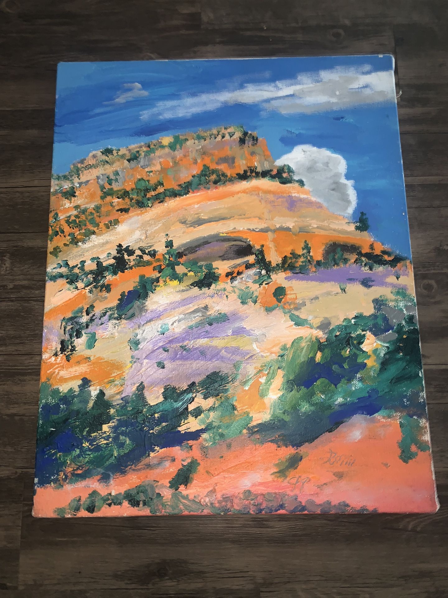 Signed Abstract Mountain Still Life Landscape 1999 Oil Painting Canvas Wall Art