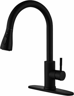 Kitchen Faucet with Pull Down Sprayer Black Matte, High Arc Single Handle Sink Deck Plate, Commercial Modern rv Stainless Steel Faucets, Grifos De Coc