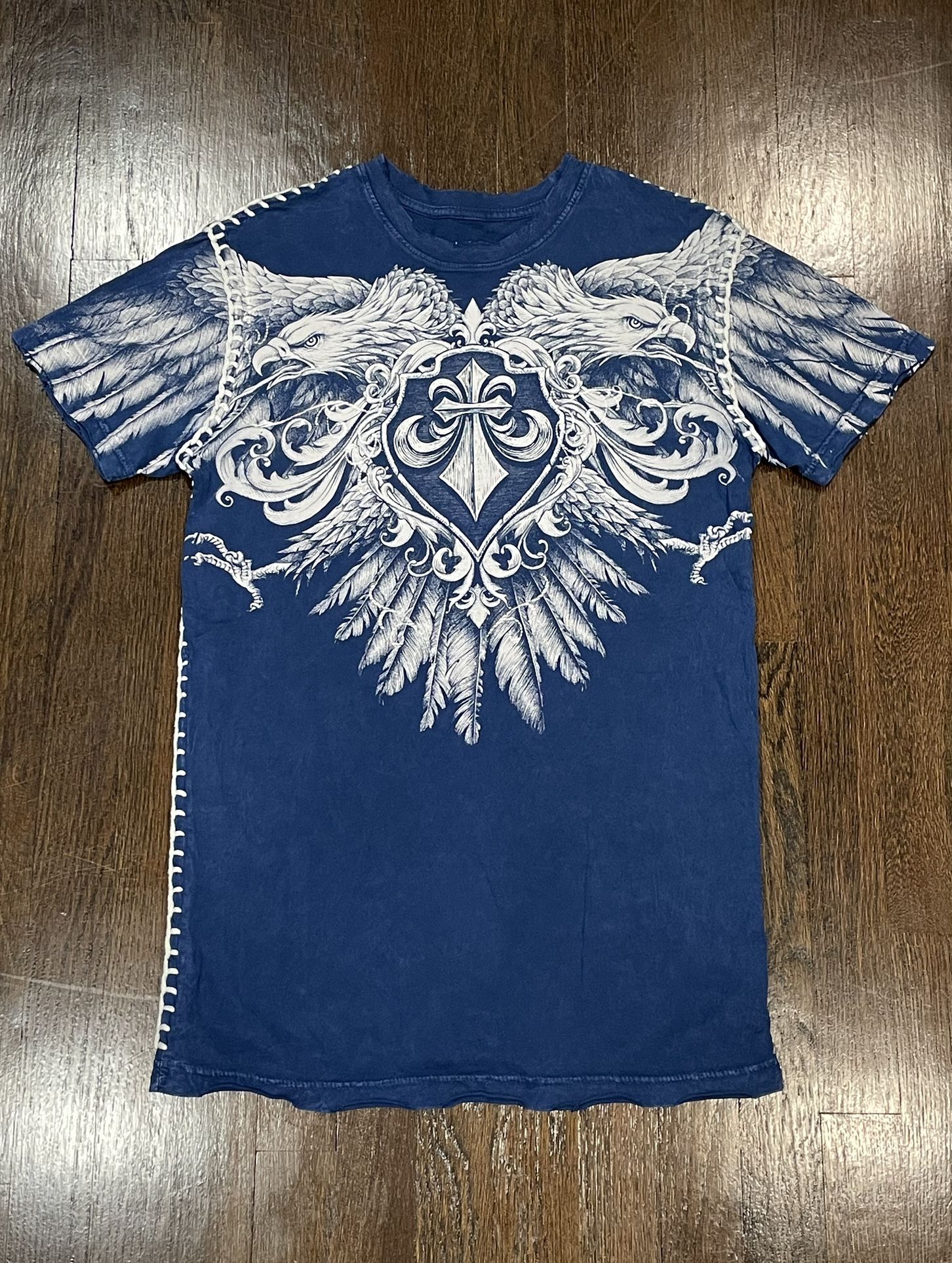 Affliction blue and white graphic tee 