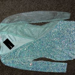 Teal Sequin and Net SHEIN  Minidress 