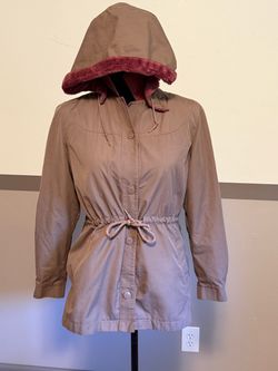 Vintage 70s 80s London Fog Hooded Utility Jacket Tan Mauve Faux Fur Size 7/8 YTH
