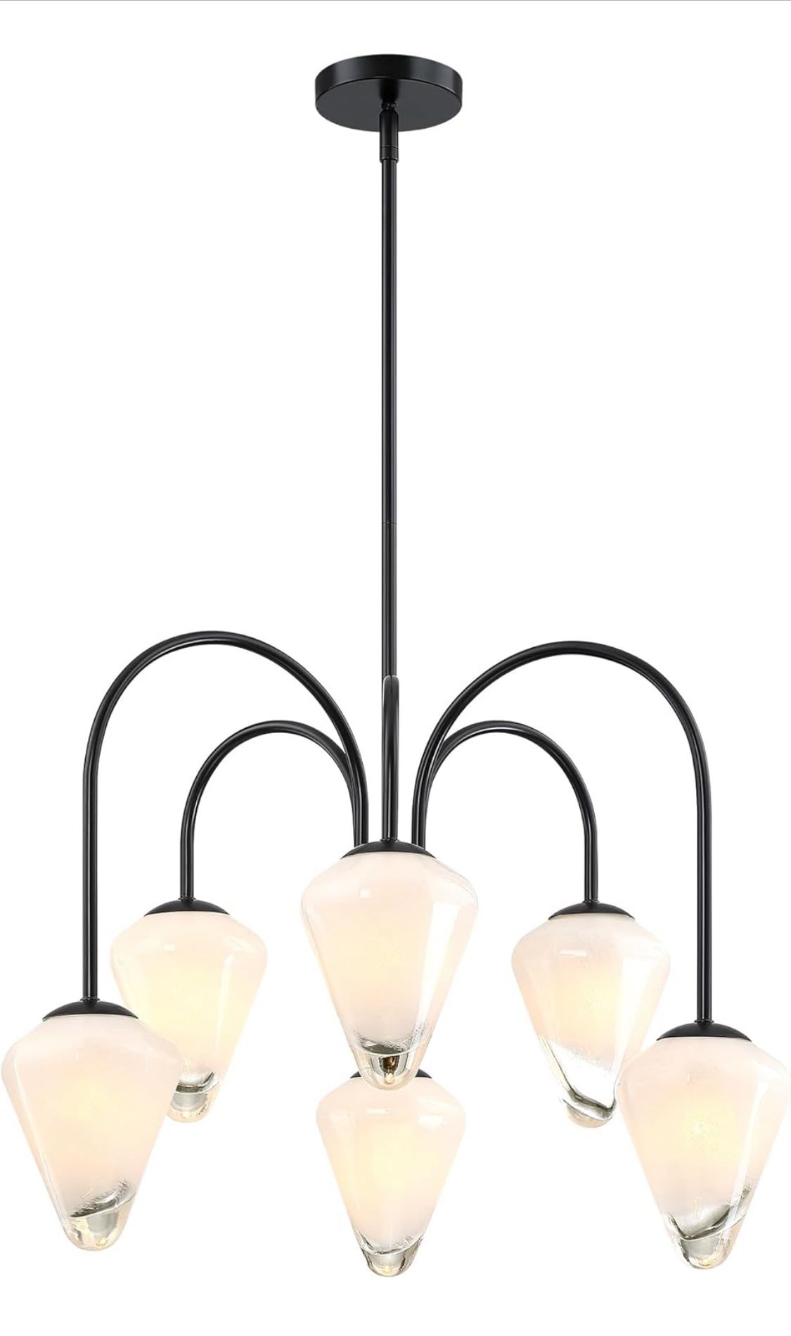 Brand New Modern Sputnik Glass Chandelier,Handcrafted Glass Ceiling Chandelier, 6-Light Black Pendant Light Fixture for Dining Room, Foyer, Living Roo