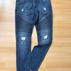 NWT New Men’s 32 Zumiez Ninth Hall Decoy Moto Slim Jeans Pin tuck distressing