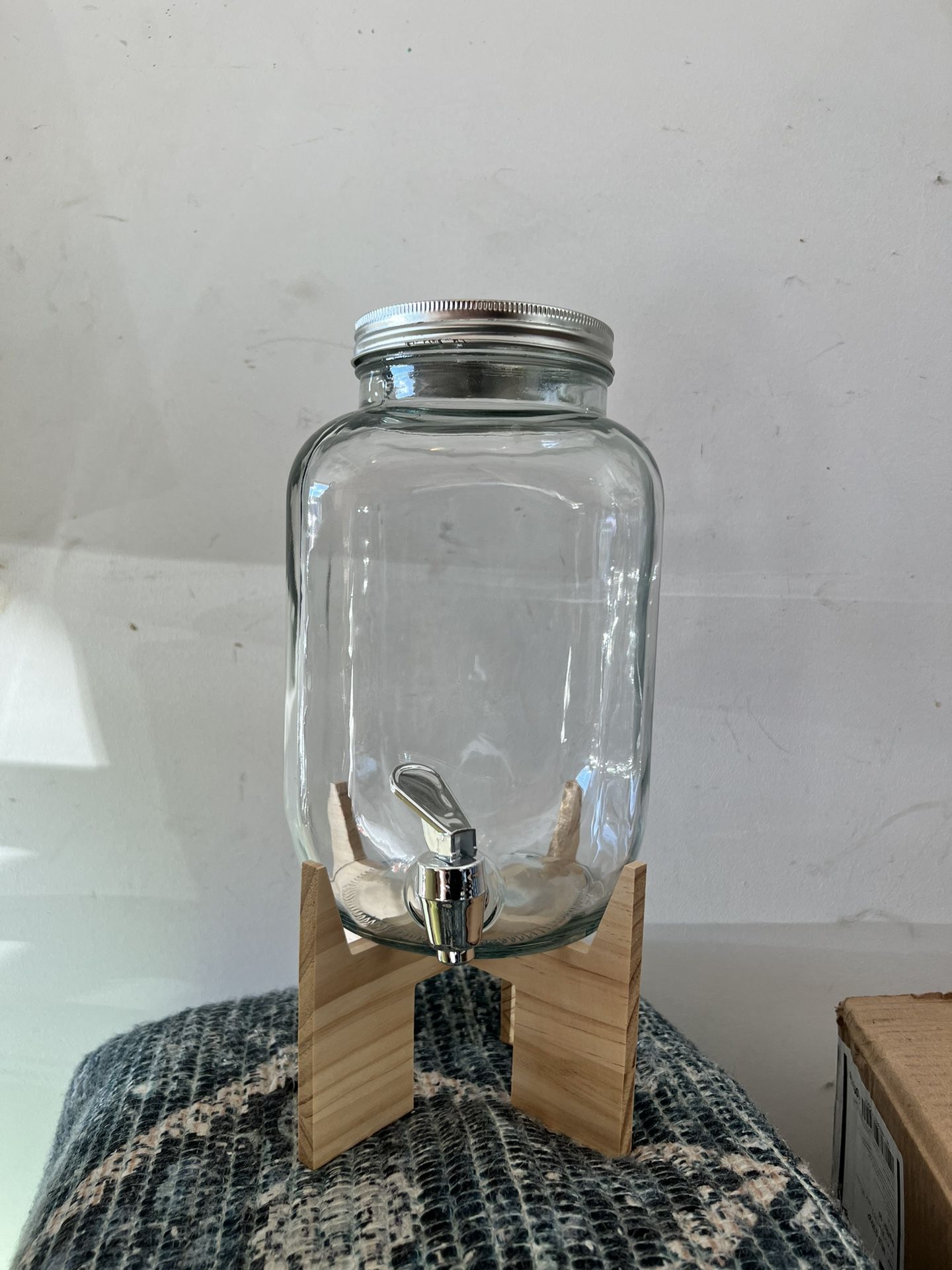 glass jar drink dispenser with wooden stand 13in, Five Below