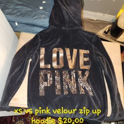 Victoria Secret  Pink Velour Zip Up Hoodie Xs