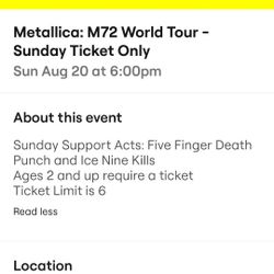 Metallica Concert 8/20/23 Section 348 Row 3
