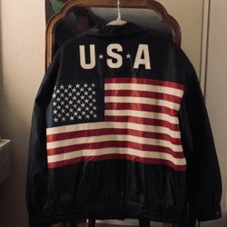 **VINTAGE-STYLE** USA Flag Leather Bomber Jacket