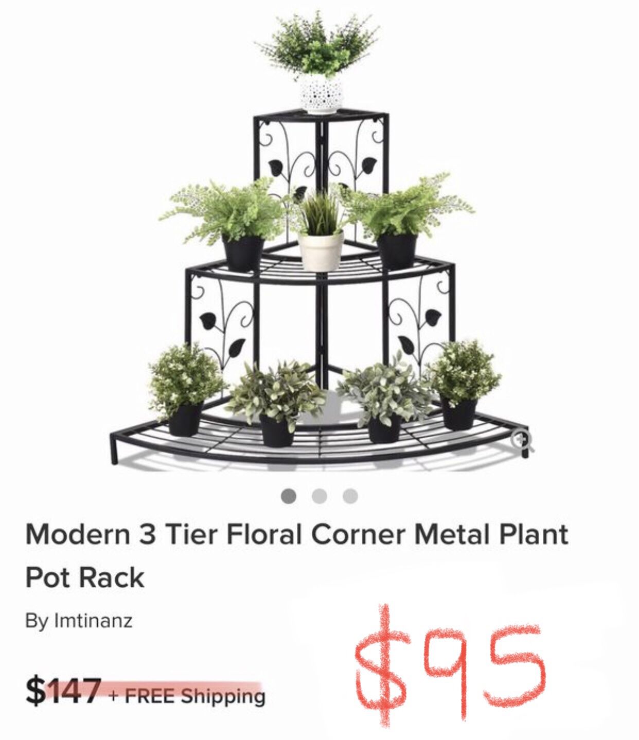 Modern 3 tier floral corner metal plant pot rack