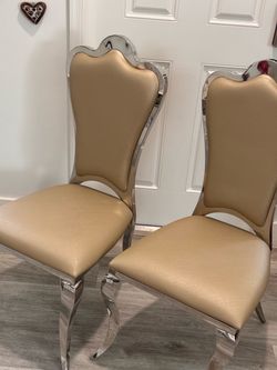 Set of 2 Gold Faux Leather Dining Chairs
