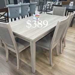 On sale‼️ 6-Pc dining table set with bench light gray