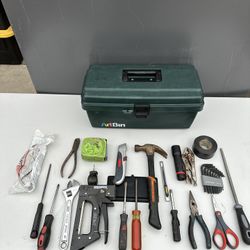 Forest Green Toolbox With Tools Over 20 Piece’s Included Preowned.  