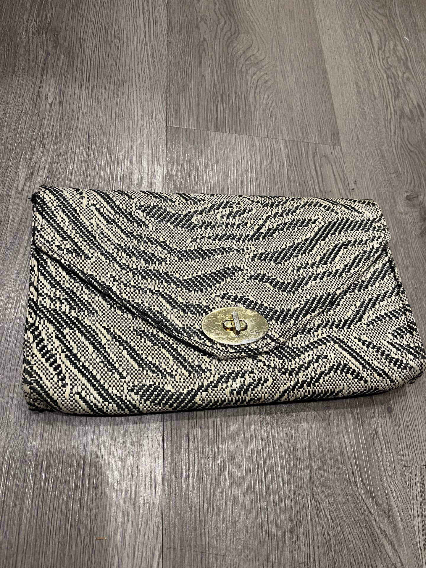 Zebra print B&W straw envelope clutch