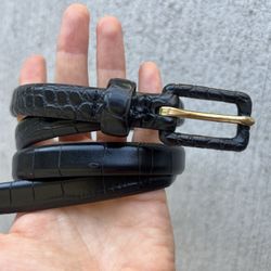 Banana Republic Women’s Black Croc-Embossed Belt XS – Gold Buckle – Synthetic Leather 38.5”