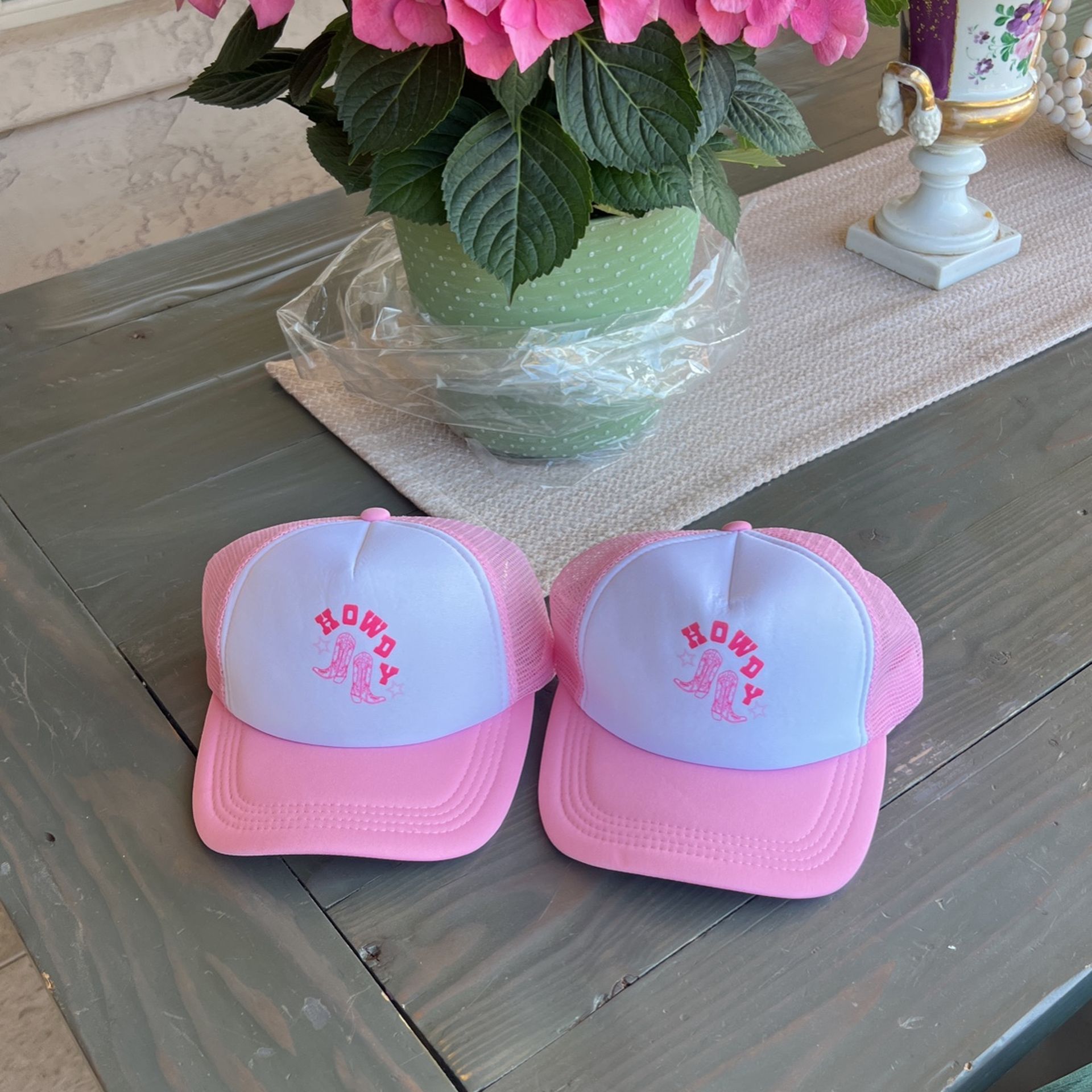 2 Pink Howdy Girls Trucker Caps 