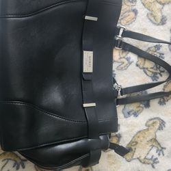 GUESS Black Tote Bag + Matching Wallet Set Silver Logo Structured Work Purse