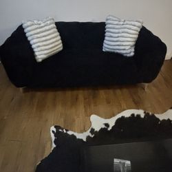 Black Tufted Velvet Sofa – Modern Glam – Excellent Condition ($1,000 New) 