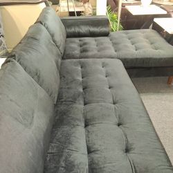 Brand New 105" x 75" Black Velvet Reversible Sectional