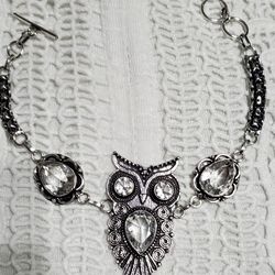 Silver Adjustable Owl Bracelet With White Topaz 