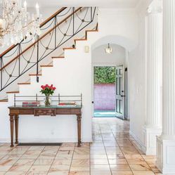 Decorative Wrought Iron Stair Railing + Wood Handrail (Heavy Duty)