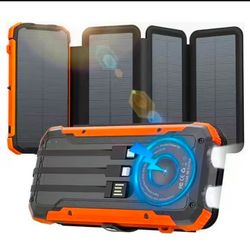 20000mAh Solar Power Bank With 4 Solar Panels,Portable Charger with Built-in 3 Cables and 22.5W Fast Charging,