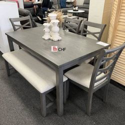 6 Pc Solid Wood Dining Table Set 