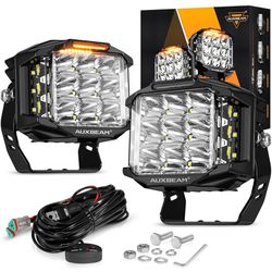Auxbeam 5 Inch LED Pod Offroad Lights, 168W Super Bright Cube Pods Spot Flood Combo Driving Lights with Side Shooter, V-MAX Series Amber DRL Driving W