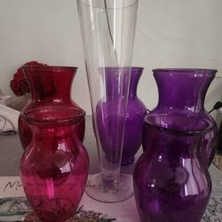 6 assorted glass Vases