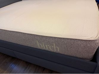 Queen Upholstered Bed Frame and Birch Mattress