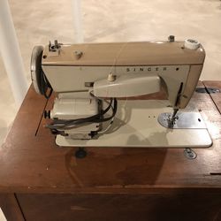 Antique Singer Sewing Machine And Work Desk