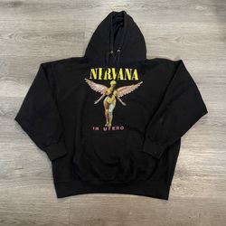 Nirvana In Utero Faded Black Graphic Men’s Hoodie