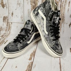 VANS Denim Destroy Sk8-Hi Tapered Sneakers Black Marshmallow Size 10.5