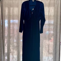 Classic Velvet Maxi Dress with Cropped Jacket - Navy