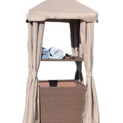 Outdoor Furniture Patio Wicker Rolling Elegant Resort Style Towel Valet with Zipper Cover Brown 90139 Barton