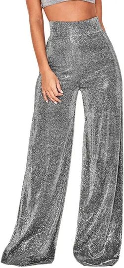 Metallic Sparkling Wide Leg Pants