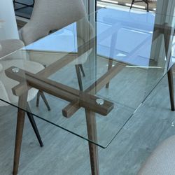 Wood Glass Dining Table 