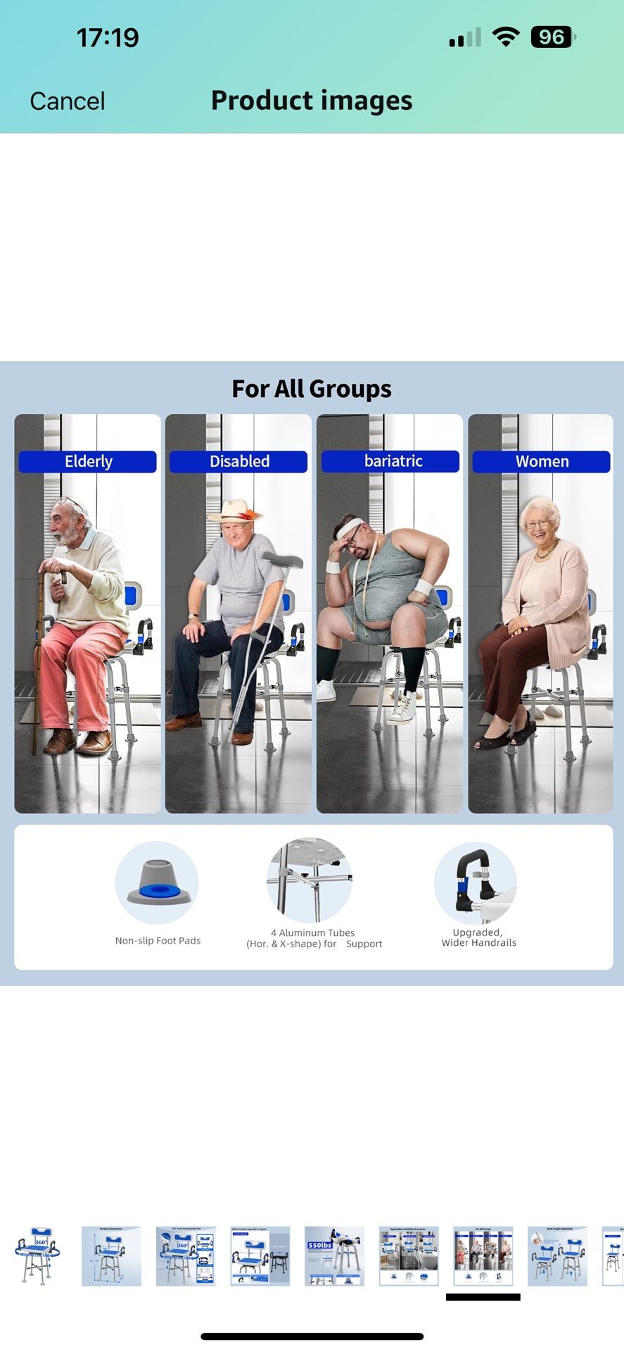 Swive Shower Chair with Arms and Back Heavy Duty 500 lbs for Seniors Elderly Disabled or Bariatric Adults Bench Seat for Inside Shower Stall and Bathr