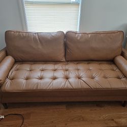 Mid-Century Faux Leather Sofa 
