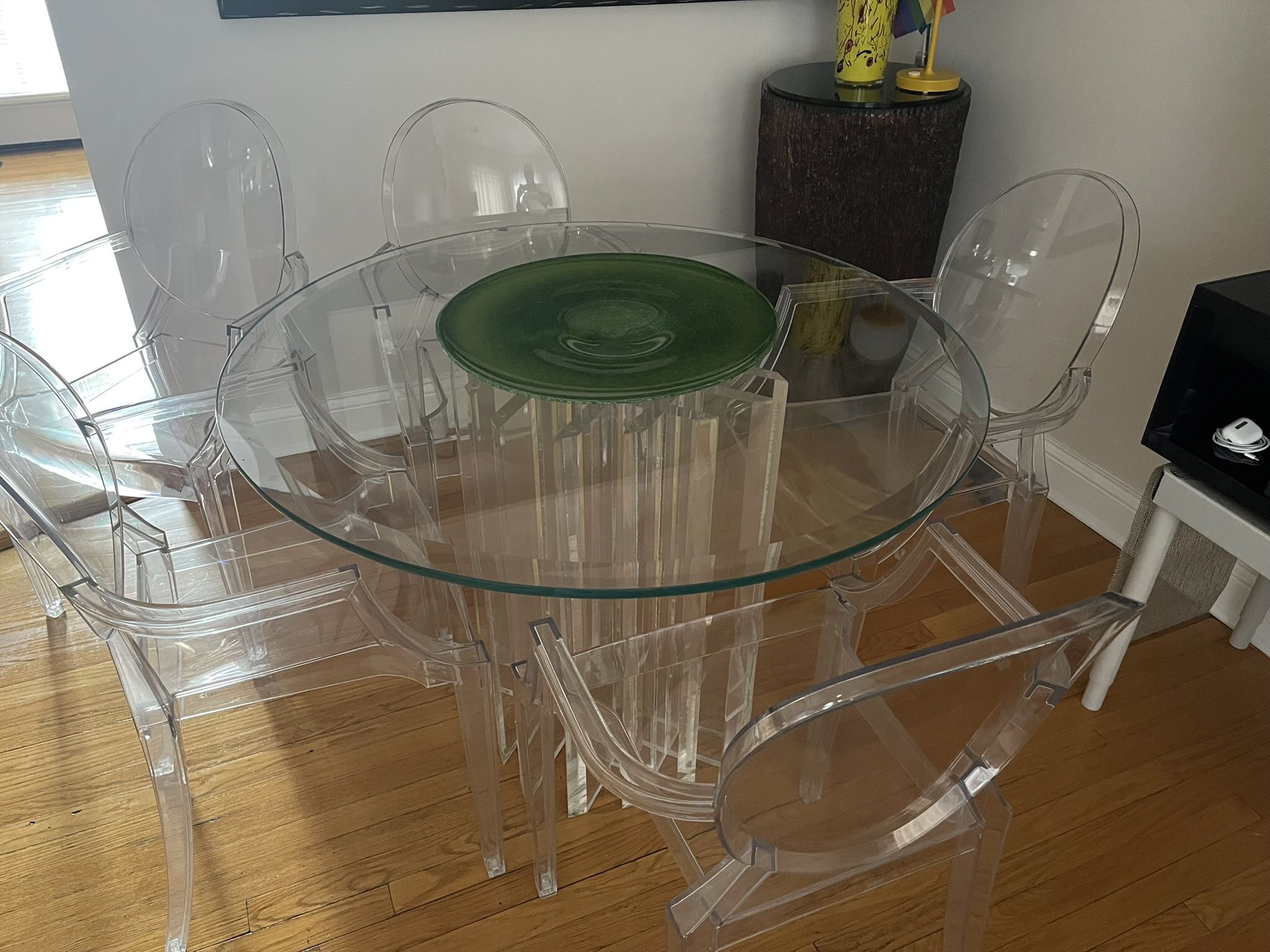 Phillip Stark Dining Set With 5 Phillip stark Ghost Chairs