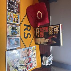 Pete Rose Lot Autographed Baseball Hat-Book-Comic-5 Trading Cards 