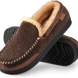  Mens Moccasin Slippers/Warm Cozy House Slippers (Brown)