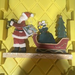 New Folk Art Hand Carved Santa w/ Sled Figments of Folklore 14" long