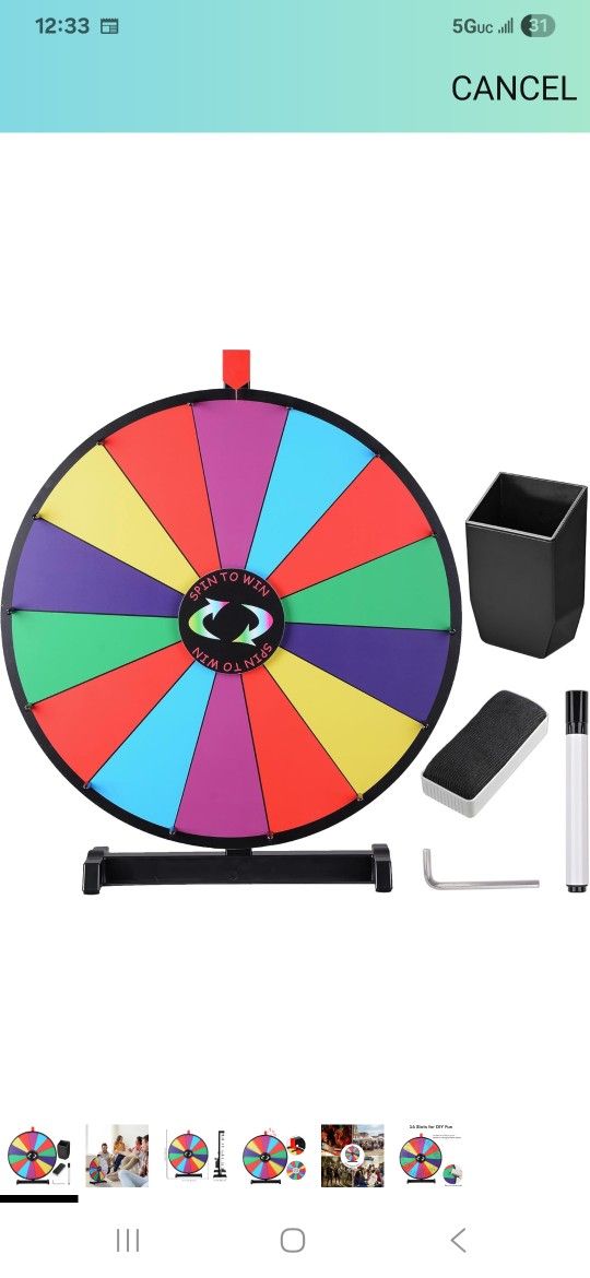 WinSpin 24" Heavy Duty Spinning Prize Wheel Large 14 Slots Tabletop Color Roulette Wheel with Dry Erase Marker & Eraser for Trade Show Fortune Spinnin
