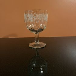 Vintage Bartlett Collins Clear Glass Goblet Etched Grapevine Thumbprint Design Gold Rim