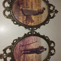 Farmer And Wife And Old Antique Metal Frams