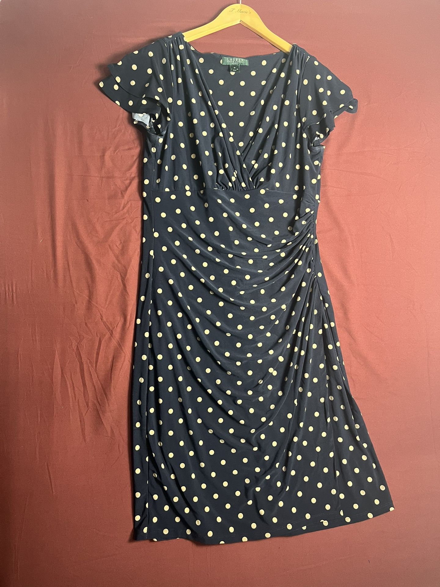 Lauren Ralph Lauren dress  Navy Blue With Beige Polkadots Size  (14) Size 