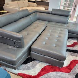 *Weekend Special!!!*---Sleek Ibiza Gray Leather Sectional Sofa W/Ottoman---Delivery And Financing Available😉