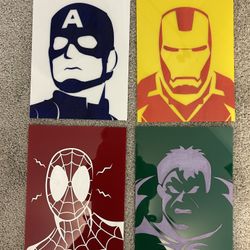 Set Of 4 Custom Engraved Acrylic Marvel Posters-IronMan, Hulk, Spiderman, Captain America