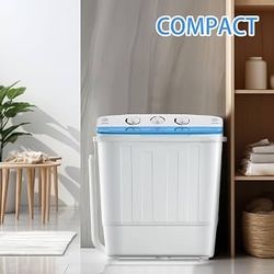18lbs Twin Tub Portable Washing Machine, Mini Laundry Washer 11Lbs Washer and 7Lbs Spinner Combo with Drying Rack, 10 Hangers, Time Control, Compact L